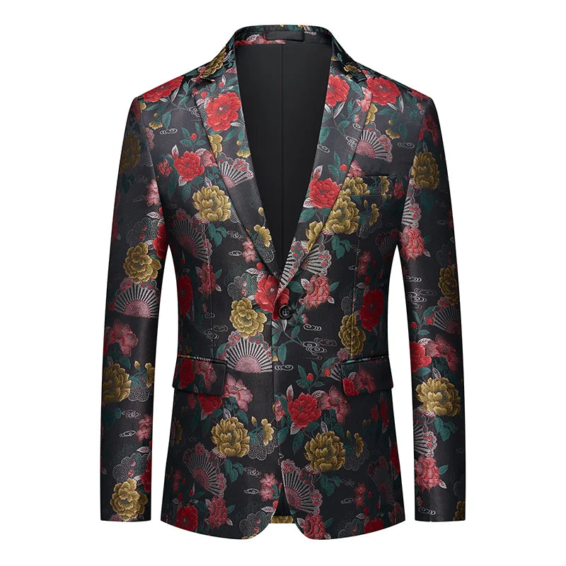 Men's Printed Suit Jacket – Paisley Floral Single Breasted Party Blazer for Men – Plus Size