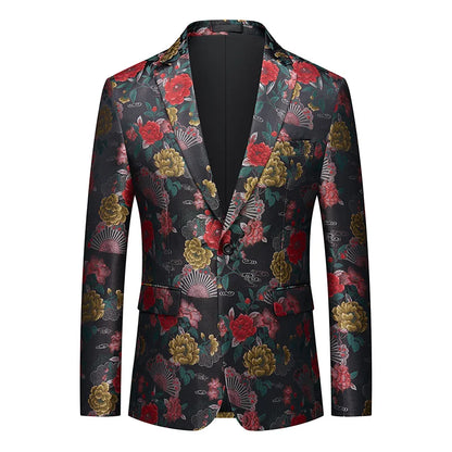 Men's Printed Suit Jacket – Paisley Floral Single Breasted Party Blazer for Men – Plus Size