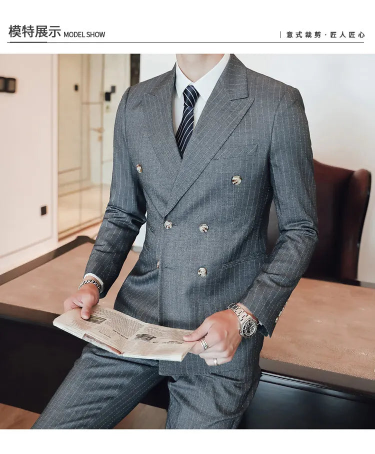 Men's Three-Piece Suit – Double Breasted Slim Fit Formal Suit for Men in Multiple Colors