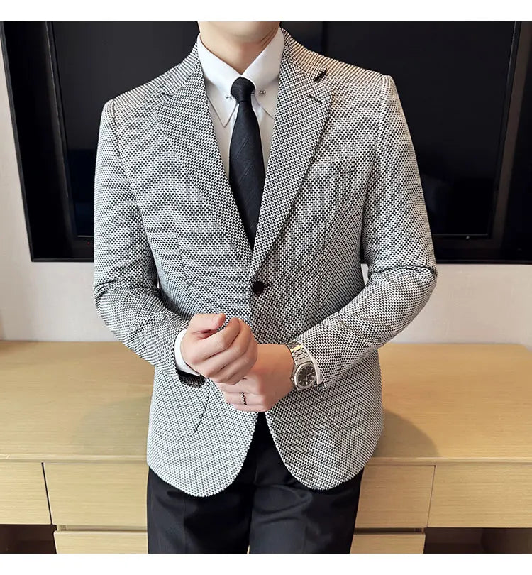 New Lmitation Linen Woven Slim Fit Suit Jacket Men Fashion Casual Business Blazers Wedding Social Party Dress Coats 4XL-M