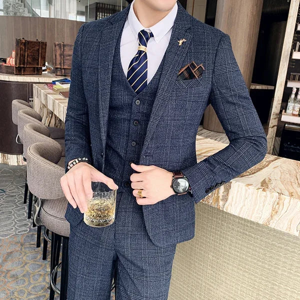 Men's 3-Piece Formal Suit Slim Fit Blazer Vest Pants for Wedding Business Smart Casual