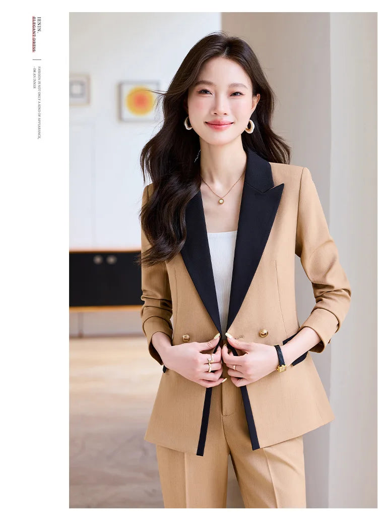 Elegant Business Chic Formal Blazer Pants Set for Woman Spring Autumn 2025 Fashion Hit Color Jackets Trousers Suits 2 Piece