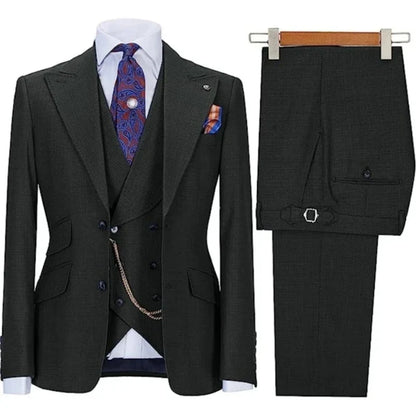 Men Suit Black 3 Pieces With Lapel Solid Color Business Casual For Wedding Groom Formal Work Tuxedo Jacket Vest With Pants
