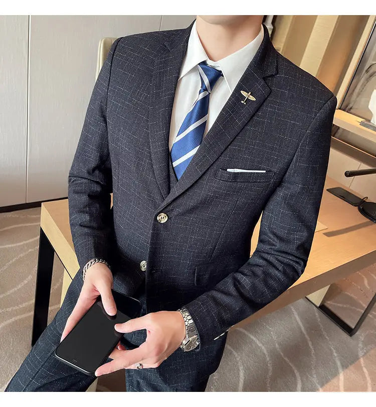 Suit  Men's Fashion Banquet Slimming Striped Dance Singer Trendy Host Casual Wedding Banquet Dress Male Star Performance Suit