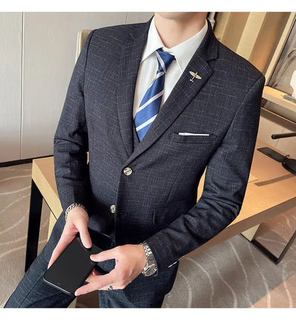 Suit  Men's Fashion Banquet Slimming Striped Dance Singer Trendy Host Casual Wedding Banquet Dress Male Star Performance Suit
