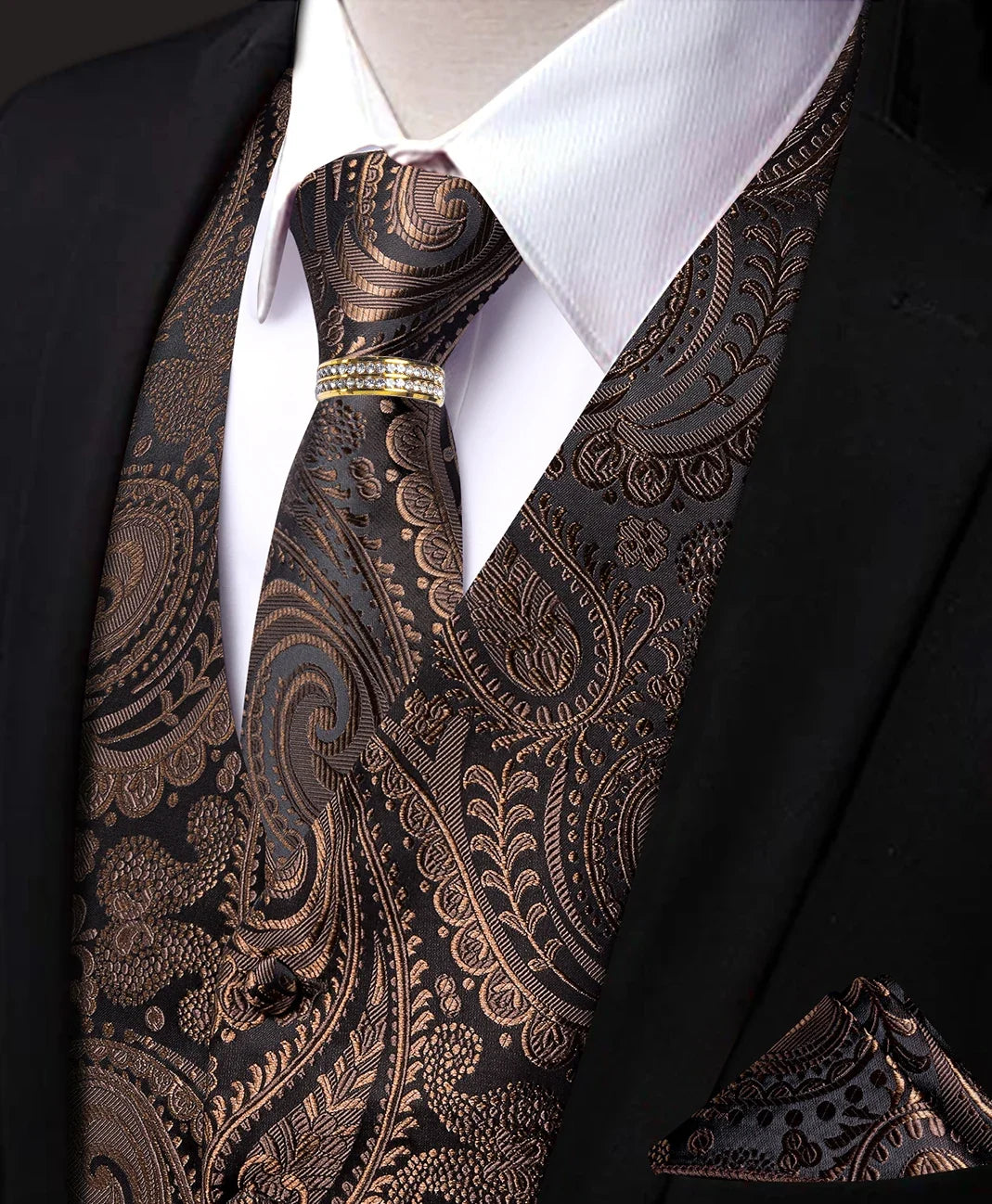 Men's V-Neck Vest Accessory Set Paisley Jacquard for Retro Banquet & Evening Reception