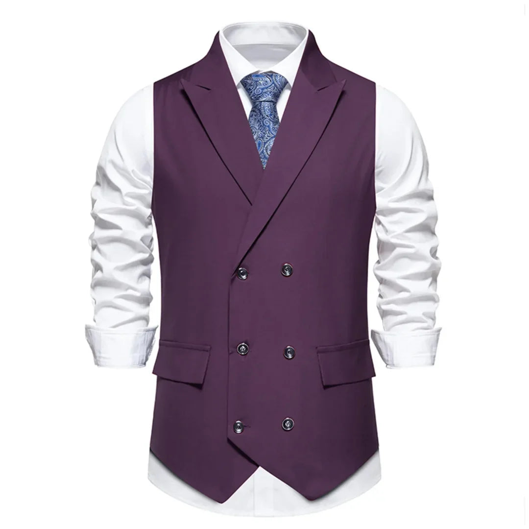 Men's Suit Vest with Lapel Double Button Solid Waistcoat for Wedding and Business