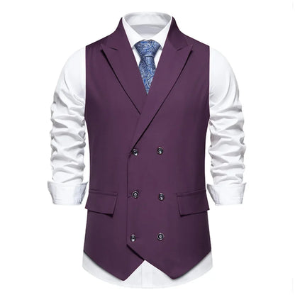 Men's Suit Vest with Lapel Double Button Solid Waistcoat for Wedding and Business
