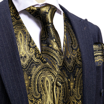 Men's Suit Vest with Matching Tie | Jacquard Paisley Waistcoat for Weddings & Formal Events