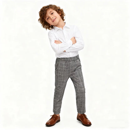 Kids Suit Trousers Plaid Elastic Waist Smart Casual Pants for Boys and Girls