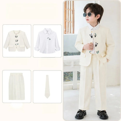 90-160 Kids New Chinese Tang Suit Hanfu Embroidery Suit Flower Boys Host Recitation Performance Costume