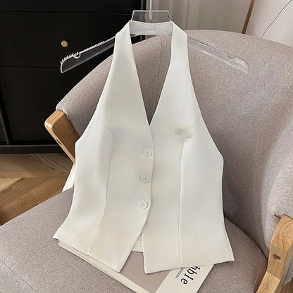 Women's Suit Vest Spring Summer New Neck-hanging Sleeveless Backless Vest Versatile Ladies Top Female Waistcoat Chaleco Mujer