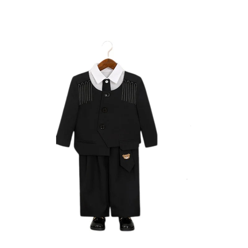 Children's New Chinese Style Clothing Set Fower Boys Baby's First Birthday Party Dress Kids Host Catwalk Performance Costume