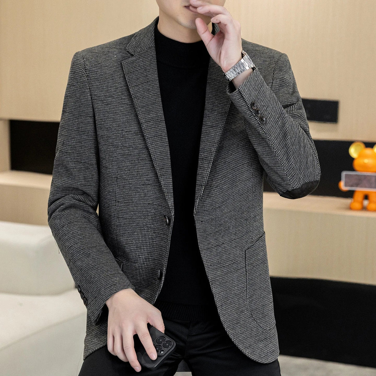 Men's Blazer Single Breasted Smart Casual Grey Coffee Spring Autumn