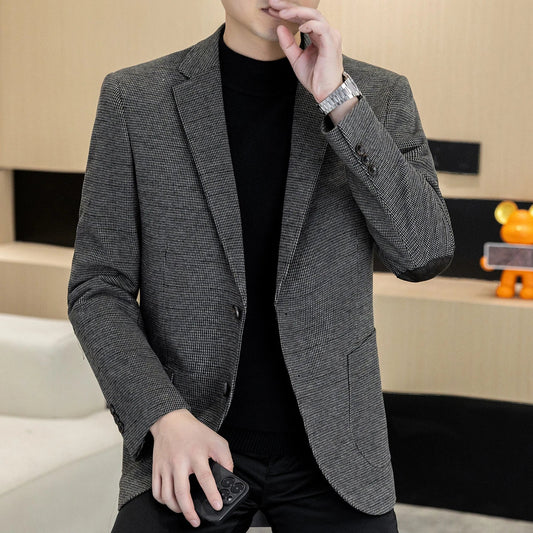 Men's Blazer Single Breasted Smart Casual Grey Coffee Spring Autumn