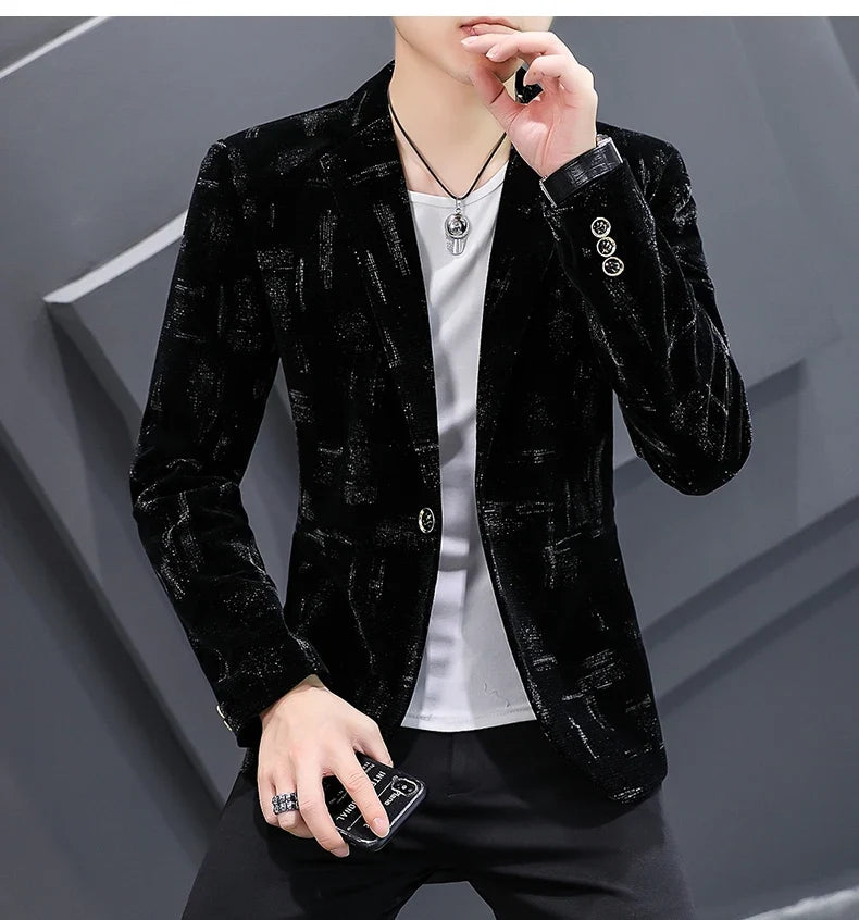 Fashion Handsome Slim Fit Corduroy Suit for Men High Quality Young Boutique Style Single Breasted West Coat M-5XL