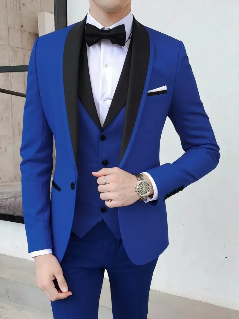 Classic Wedding Tuxedos 3 Pieces Suits Slim Fit Shawl Lapel Groomsmen Suit Male Formal Business Men Clothing(Jacket+Vest+Pants)