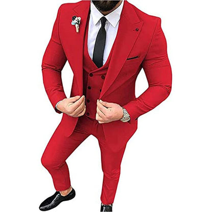 Beige Men's Suits Groom Tuxedos Slim Fit Business Casual Peak Lapel 3 Piece Suit Set Costume Homme (jacket+pants+vest)