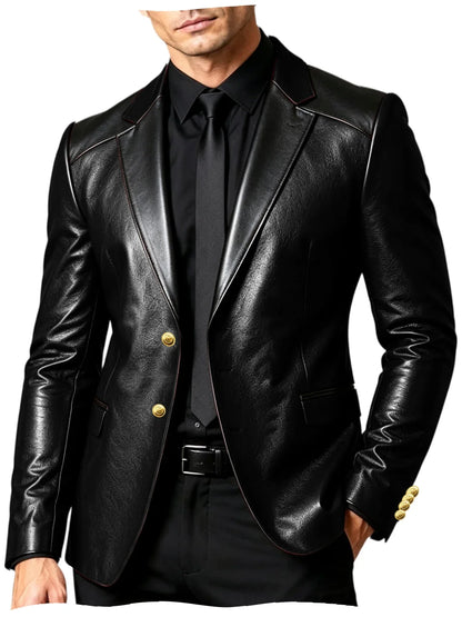 PU Leather Men's Suit Blazer Patchwork Style Wedding Groom Tuxedo Formal Office Prom Jacket High Quality Business Casual Coat