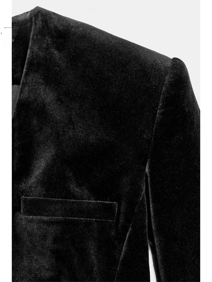 Spring 2026 Dark Style Short Velvet Suit One-Piece Pants Women Slimming Long Sleeve Business Casual Fashionable Tracksuit