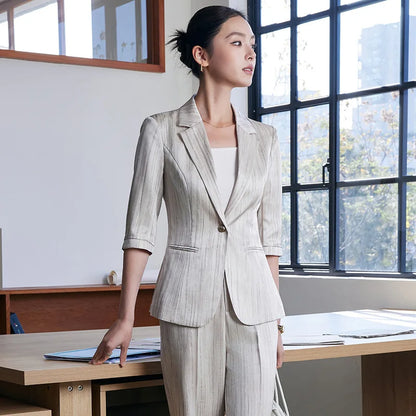 Elegant Women 2025 Spring Summer Professional Suit OL Business Interview Manager Commuting Work Wear Blazer And Pants Sets
