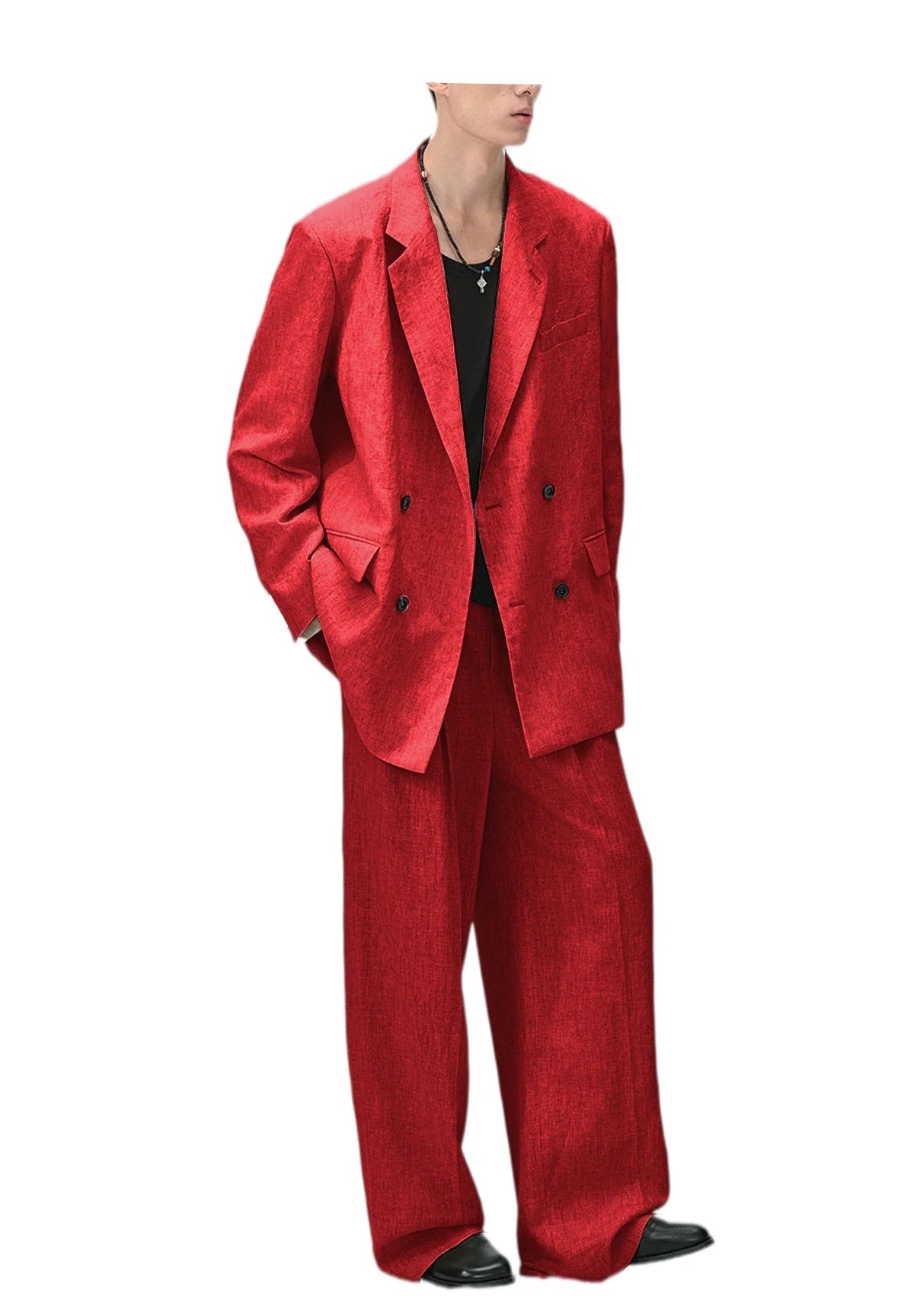 Men's Linen Double Breasted Suit – Slim Fit 2-Piece Blazer & Straight Leg Pants for Summer Weddings & Business