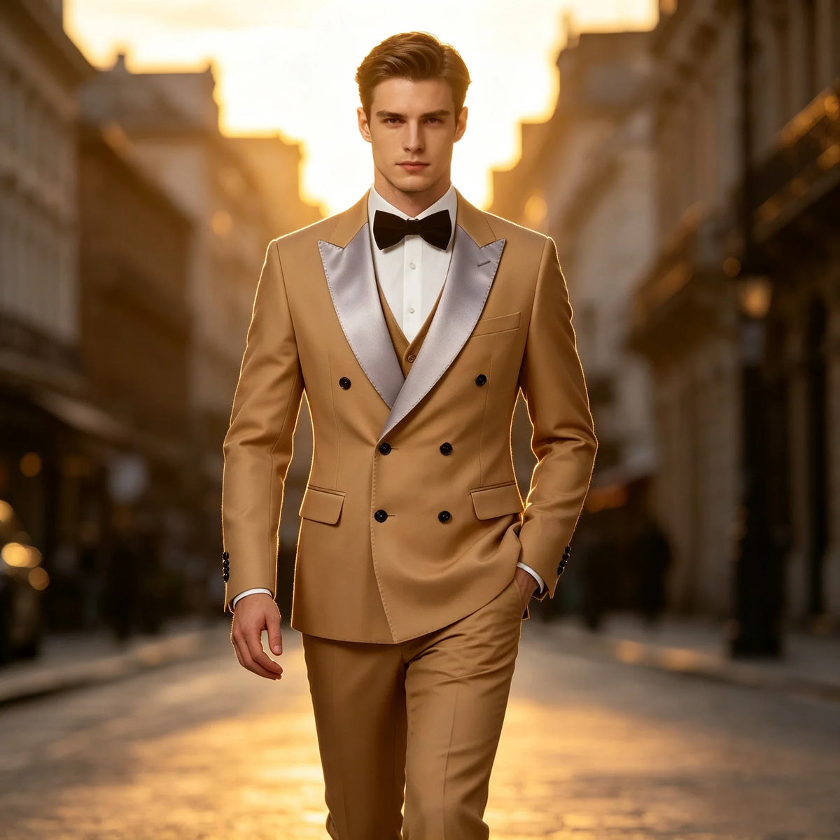 Men's Double Breasted 3 Piece Suit – Slim Fit Tuxedo Set for Weddings & Formal Events