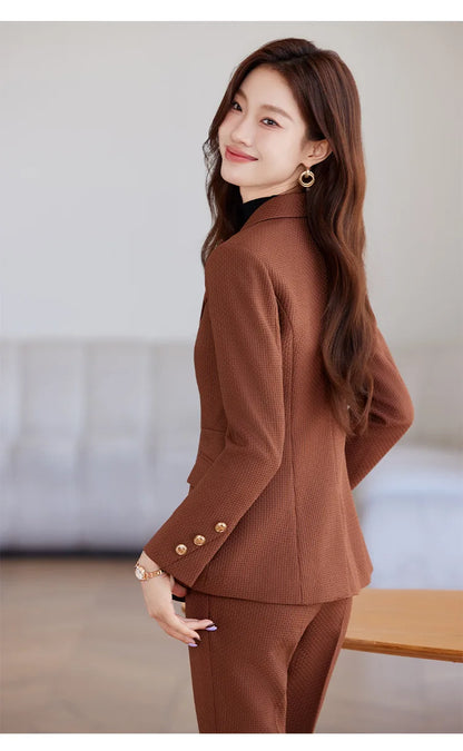 Casual Blazer Suits for Women Office Wear Long Sleeve Single Button Jacket 2 Pieces Set Chic Fashion Pant Suits Elegant Ladies