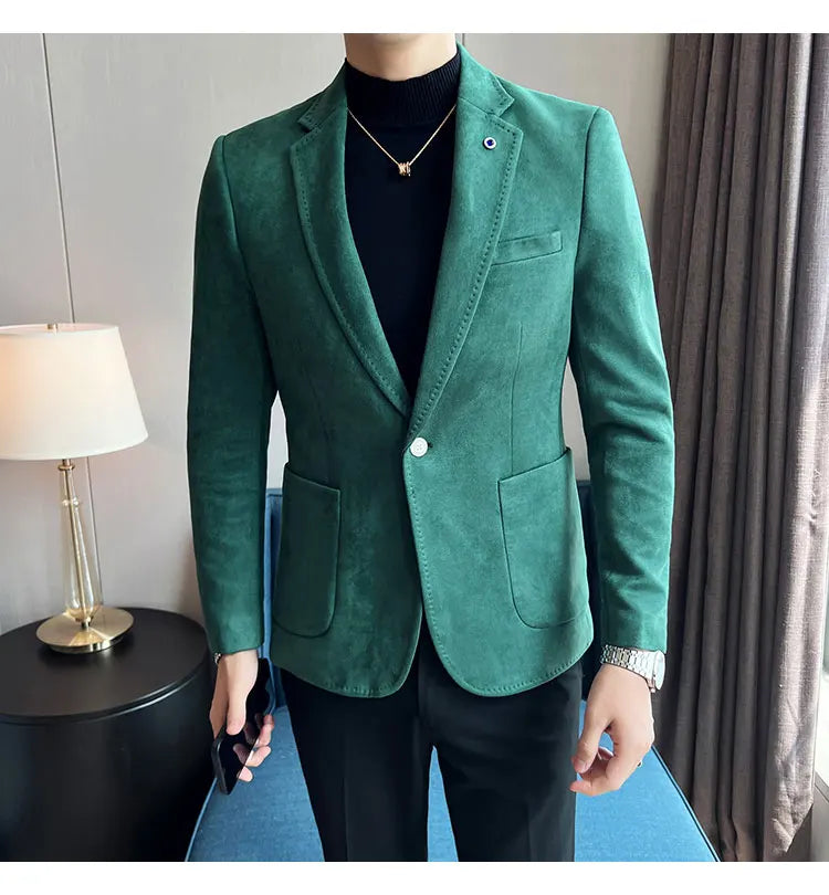 British Style Autumn Suede Business Casual Suit Jacket for Men High Quality Social Office Blazers Wedding Groom Dress Coats