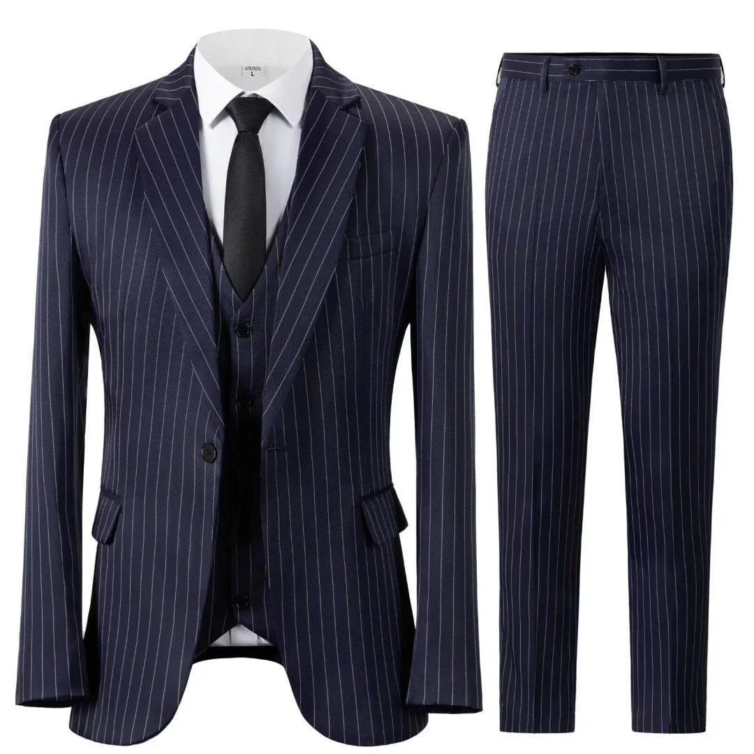 Men Suit 3 Pieces Gray Stripe Single Button With Lapel For Wedding Banquet Party Business Casual Work Daily Jacket Vest Pants