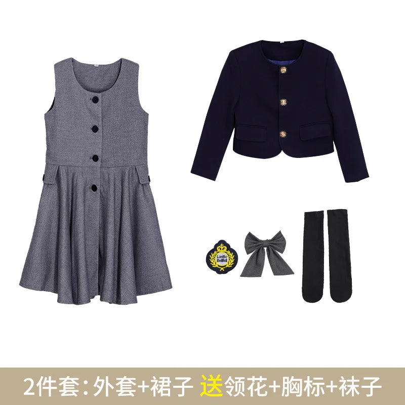 Kids School Uniforms Girls British Japanese Navy Jacket Suit Dress Boys Blazer Formal Outfits Chidren Student Clothes Class Sets