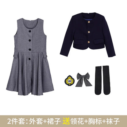 Kids School Uniforms Girls British Japanese Navy Jacket Suit Dress Boys Blazer Formal Outfits Chidren Student Clothes Class Sets