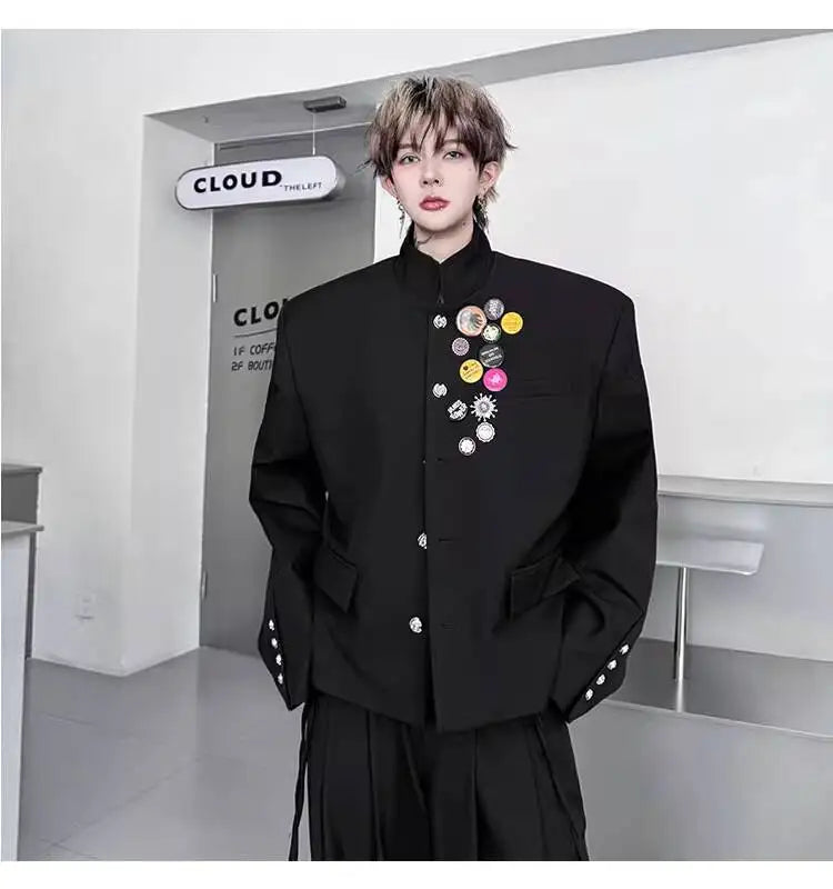 2025 New Handsome Luxury Patchwork Decorate Stand Neck Casual Jacket Men Original Luxury Male Blazer Coat Clothes JY3789