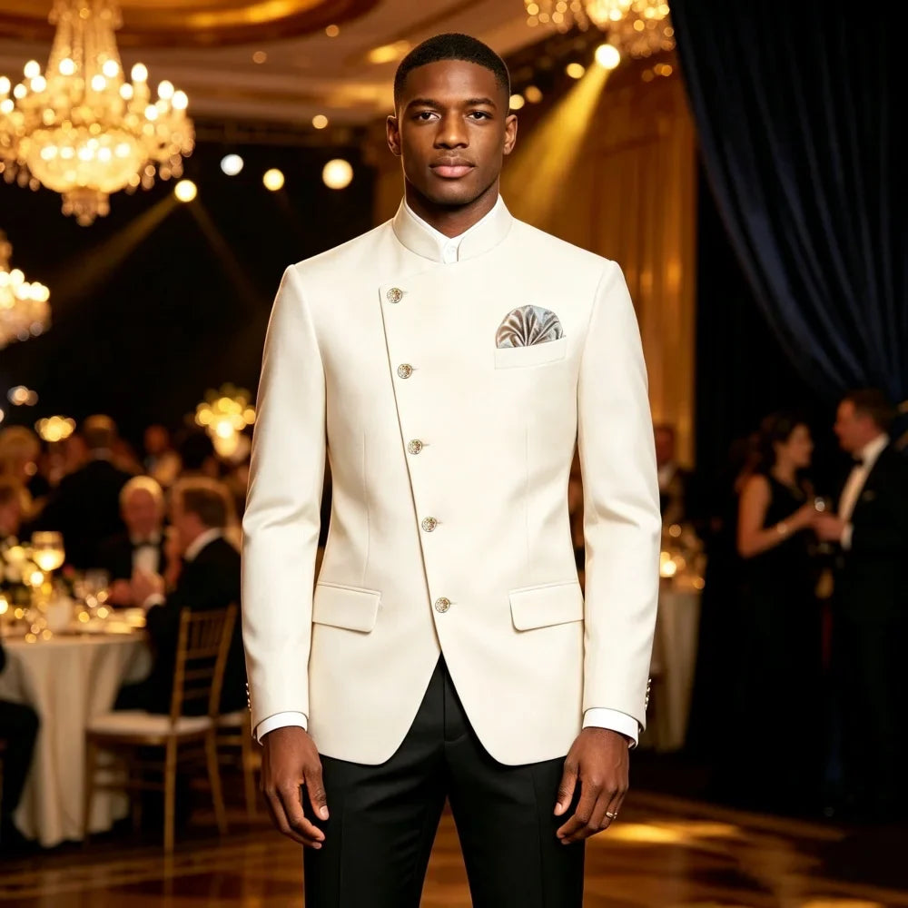 Single Breasted Wedding Suit Jacket For Men 1 Piece Stand Collar Slim Fit Fashion Blazer Prom Banquet Formal Business Outerwear