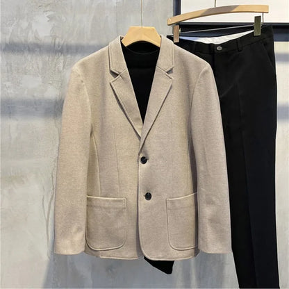 Elegant Single Breasted Coats Tweed Man Suits and Blazers Original Jacket for Men Spring Clothes Korean Style Casual Menswear