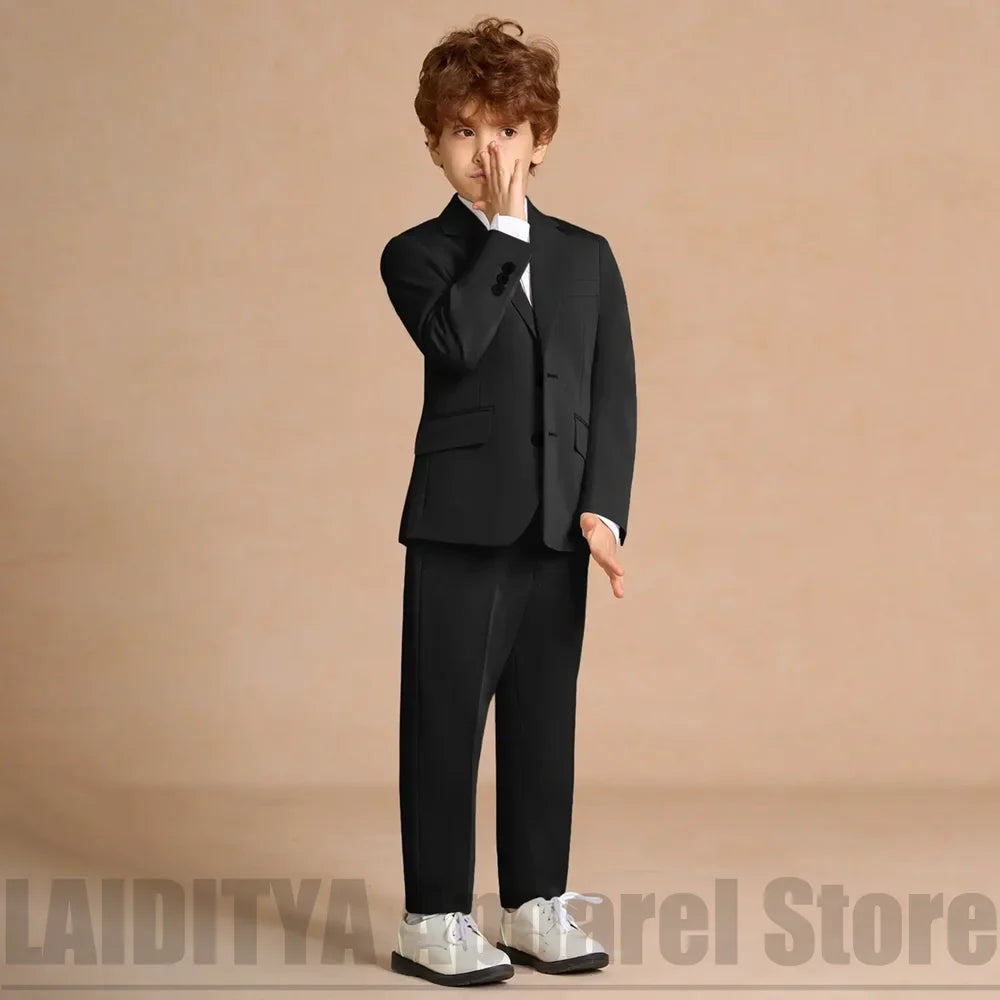 Classic Black 2 Piece Boys Suit Kids Formal Blazer Pants Outfit Wedding Flower Boy Birthday Party Graduation Children Wear