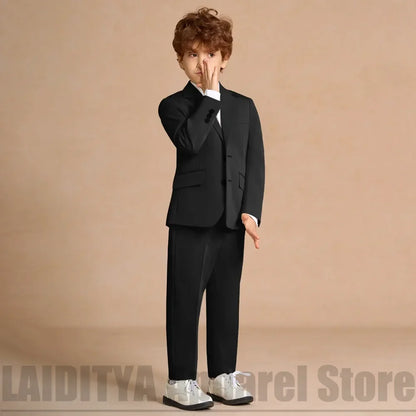Classic Black 2 Piece Boys Suit Kids Formal Blazer Pants Outfit Wedding Flower Boy Birthday Party Graduation Children Wear
