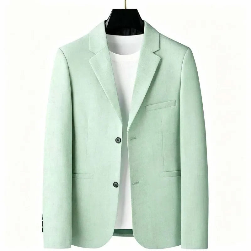 KIDWHXR Man Suit Coat Korean Solid Color Single-breasted Male Blazer Slim Long Sleeve Breathable Business Casual Men Outerwear