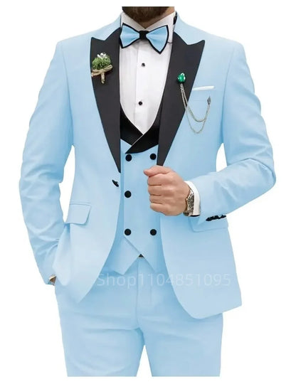 Slim Fit Peaked Lapel Formal Men Suits Solid Business Wedding Tuxedo Fashion Groom Outfit with Blazer Vest Pants for Prom Dinner