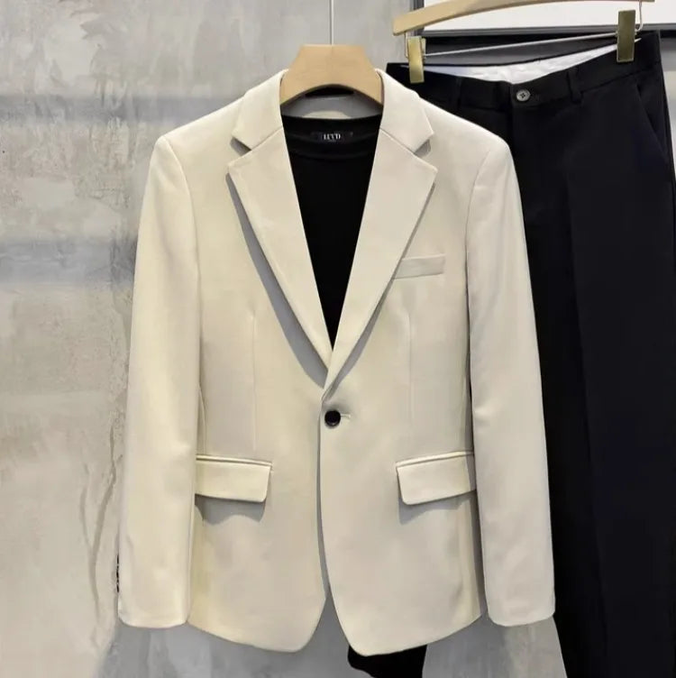 Men's Loose HK Style Plaid Blazer Wrinkle-Free Spring Autumn Casual Jacket