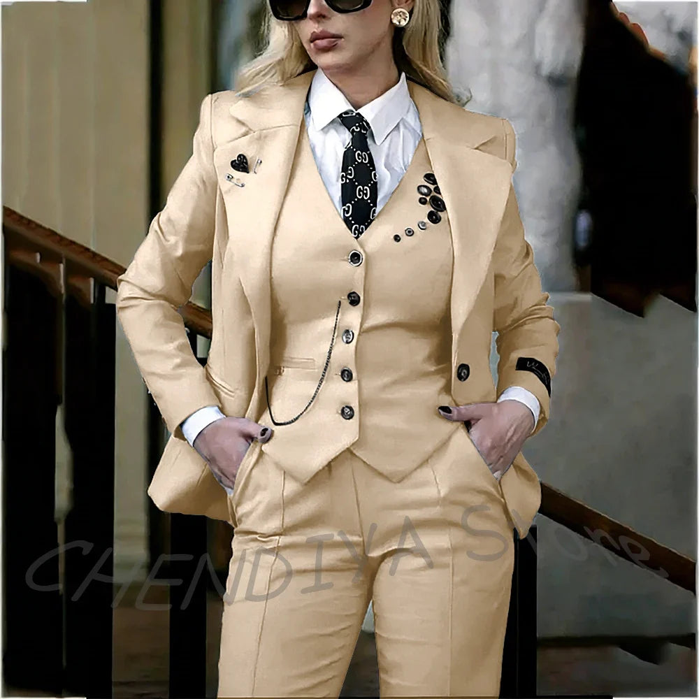 Modish Notched Lapel Women Suit Slim Fitted Solid Costume Custom Made Professional Single Breasted Lady Sets Full Outfits