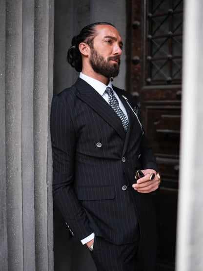 New Men's Slim Fit Striped Suit s2 Pieces Blazer Pants For Business Activities Stylish Customized Peak Lapel Tuxedo For Men