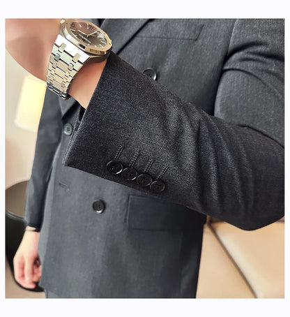 Men's Double Breasted Suit Set – Slim Fit Blazer, Vest & Pants for Wedding & Business