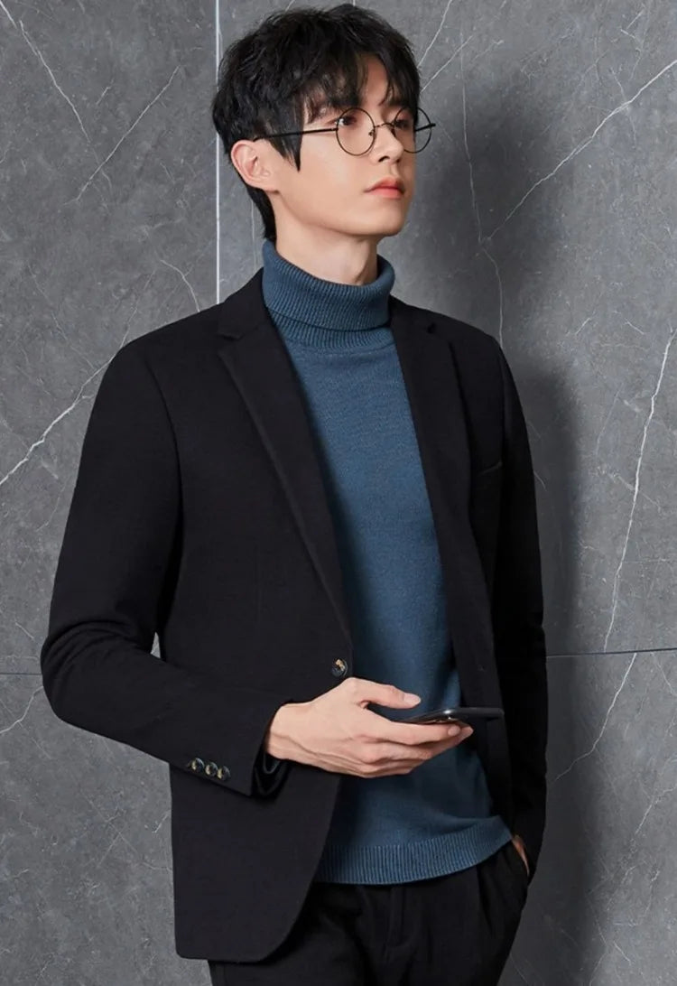 Men's Premium Wool Blend Blazer Coat Autumn Winter Thickened Korean Style Casual Business Smart Casual Elegant Outerwear