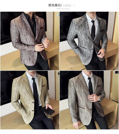 Korean Trend 3D Pleated Suit Jacket for Men Wedding Groom Business Dress Jacket Casual Banquet Party Host Blazer Masculino
