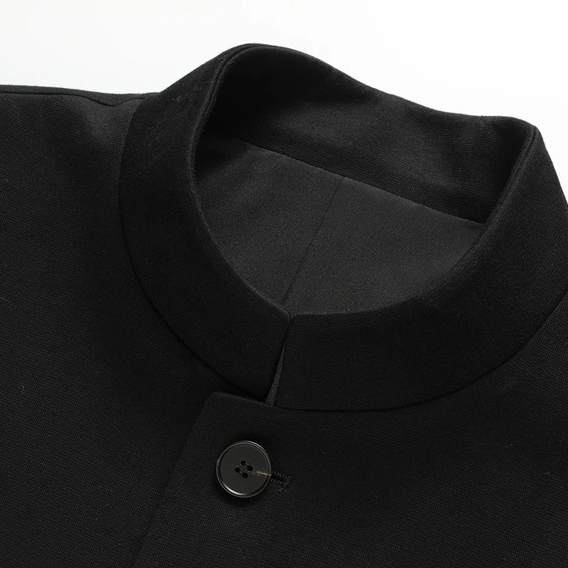 Blazer Men Smart Casual Stand Collar Korean Style Black Business Coat