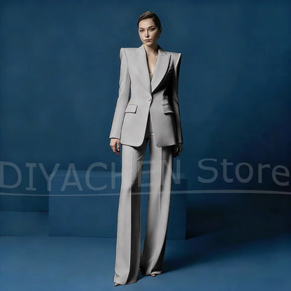 Women's Blazer and Wide-Leg Pants Suit Set Slim Fit One Button Jacket with Peak Lapel Elegant Formal Outfits for Office Party