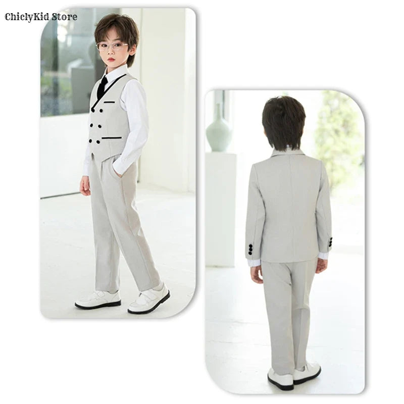 Boys Fashion Blazer Jacket Waistcoat Pants Wedding Suits Kids Morning Coat Formal Dress Children Tuxedos Toddler Clothes Sets