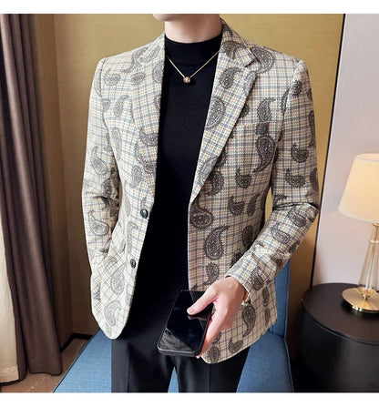 2025 Fashion Embroidery Jacquard Suit Jacket Korean Style Slim Fit Business Formal Social Prom Party Tuxedos Men Clothing 5XL-M