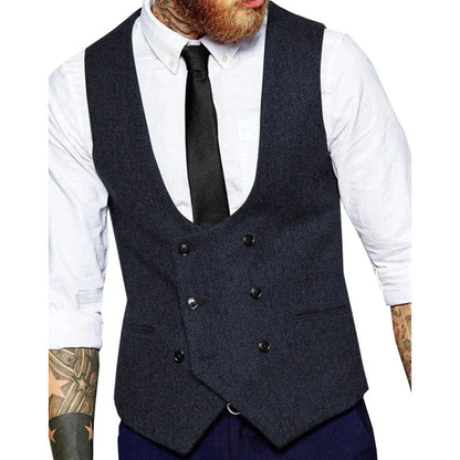 Men's Vest Herringbone Double Button Waistcoat for Weddings & Formal Occasions – Army Green
